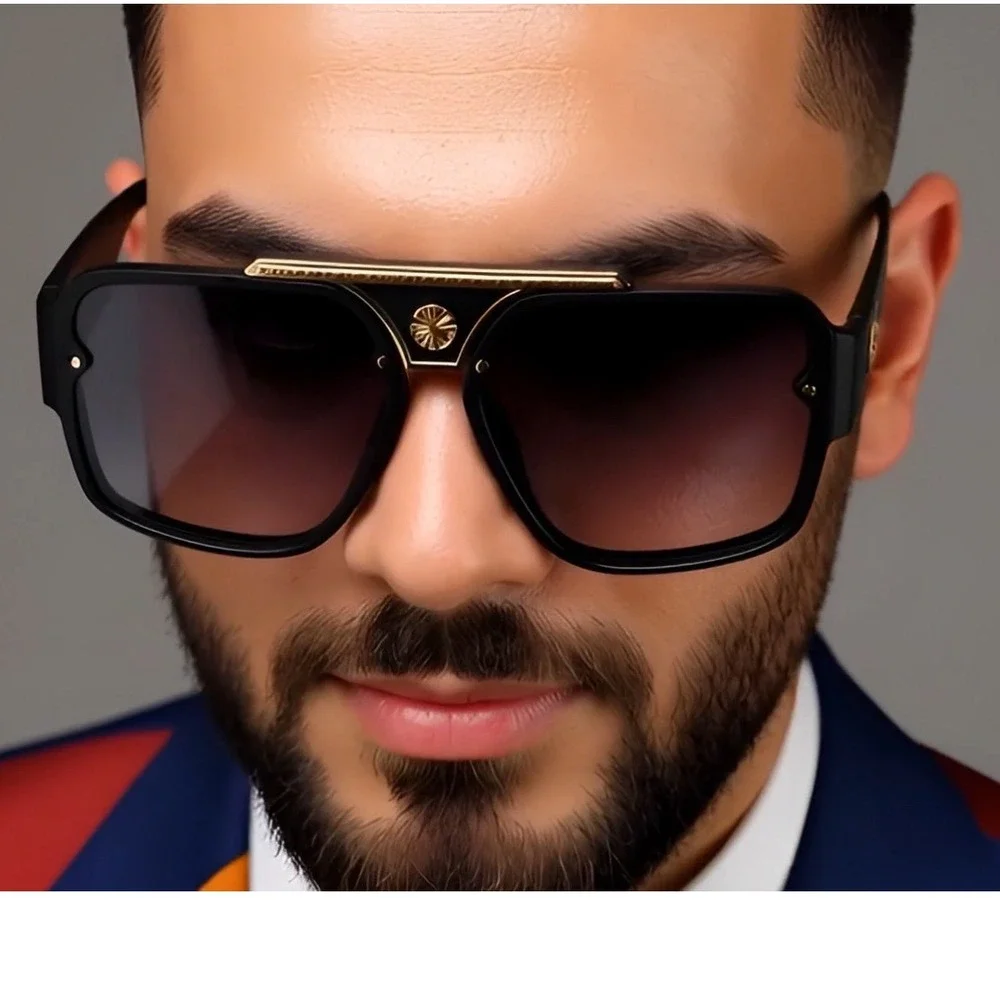 Black Designer Sunglasses Fashion Mens Rectangular Oversized Hip Hop Rapper‎ New